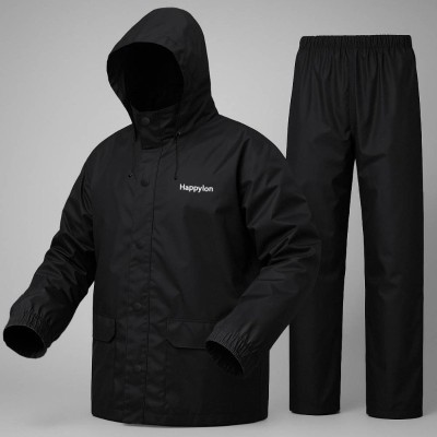 100% Water proof High quality Rain Coat With Pant (Happylon) (Black)