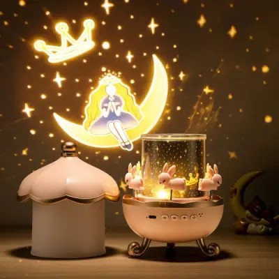 Bunny Carousel Night Light Projector – Rotating LED Star Projection Lamp for Kids Room & Magical Nursery Decor Rotatable Rabbit Night Lamp