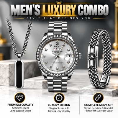 Men's Luxury 3-in-1 Combo Set - Watch, Chain & Bracelet
